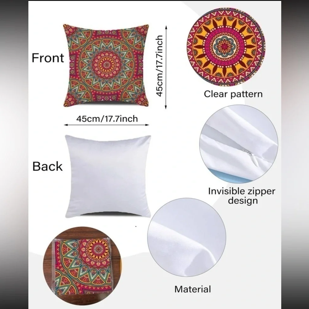 MANDALA PATTERN PRINT THROW PILLOW COVER